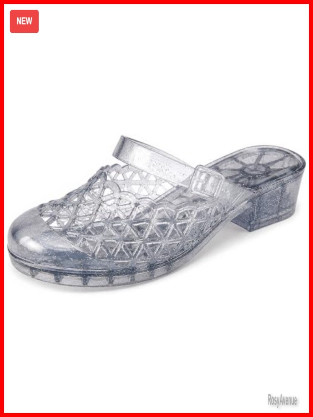 Women's Clear Jelly Mule Sandals Low Block Heel Closed Toe Slip On Summer